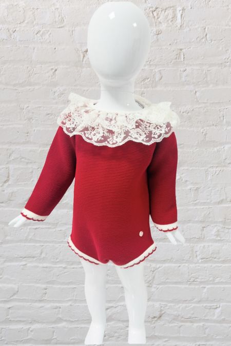 Little Star girls knitted lace romper c9215 red