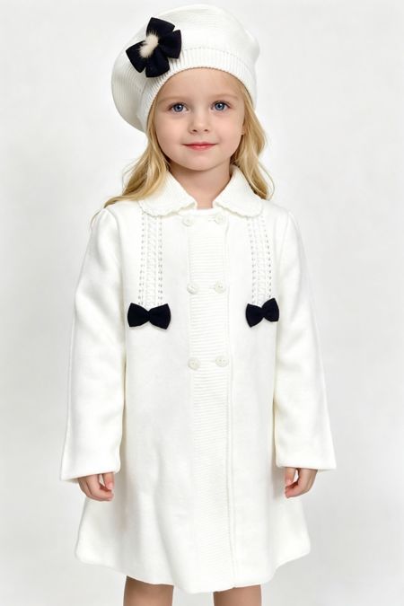 Granlei girls knitted coat And Beret 223-141D BLK-Ivory