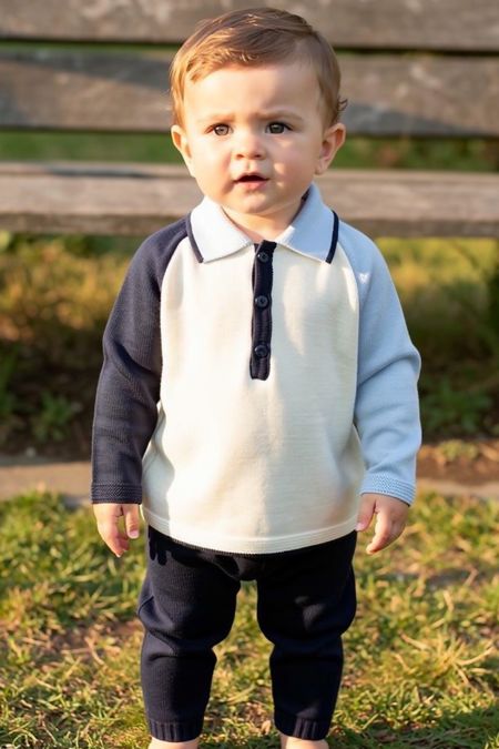 Little Star boys knitted contrast collar set 5582 NAVY-BLUE