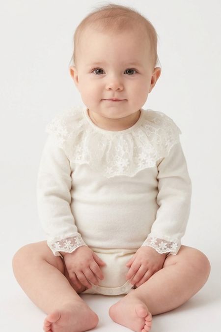 Calamaro baby girls big lace collar body vest 19094 Ivory