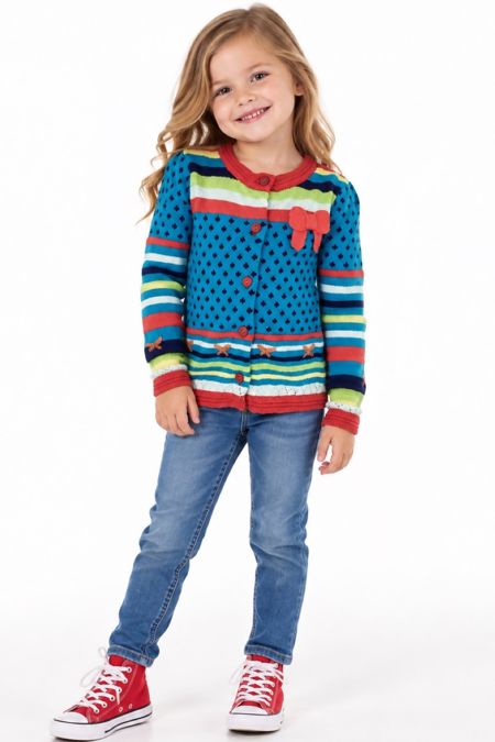 Deux Par Deux Girls Cardigan BE30 Red-Yellow