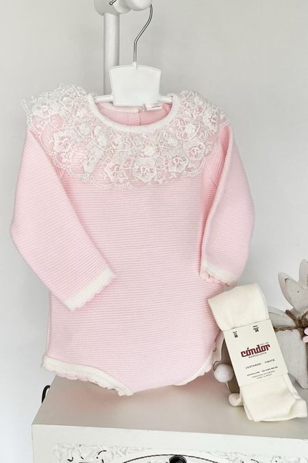 Little Star baby girls lace neck romper P9215 pink