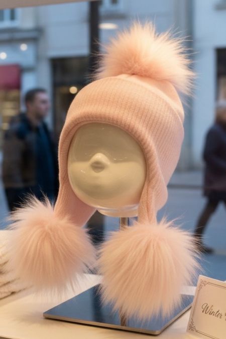 Striped Fur Three Pom Hat BHCT180 PINK