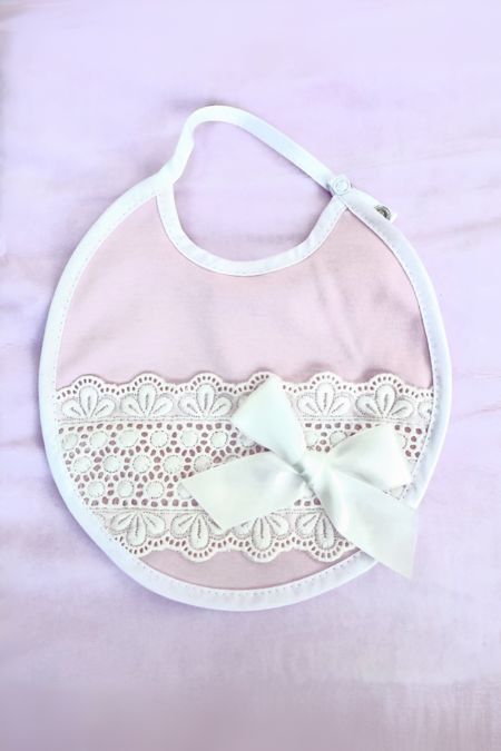 Little Star baby girls lace and bow bib S2608 pink