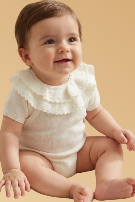 Little Star double collar knit romper P1127 Ivory