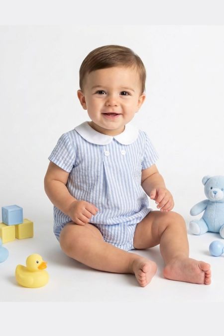 Rapife boys stripe fabric romper 4108S26 BLUE