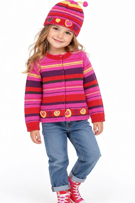 Deux par Deux : knitted cardigan and hat set JP31
