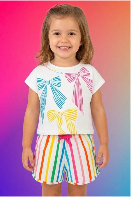 Agatha Ruiz girls stripe and bow short set 8700-26 white