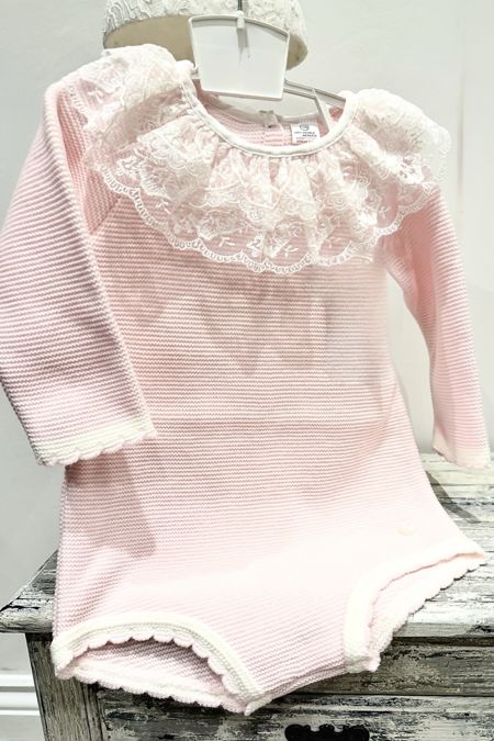 Little Star baby girls lace neck romper P9215 pink