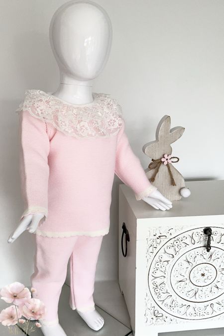 Little Star girls knitted tracksuit with lace collar c91111-PK