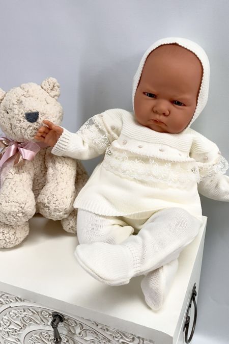 Little Star girls lace yoke knitted 3 piece set C7019R Ivory