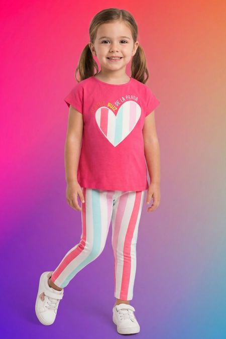 Agatha Ruiz girls stripe legging set with heart 8736-26 pink