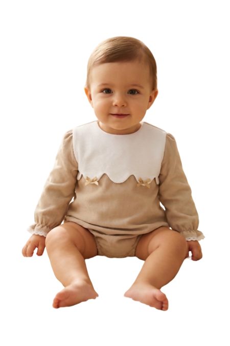 Little Star girls white bib and bow romper SG259 beige