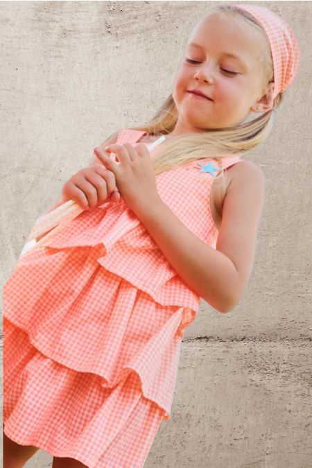 Tutto Piccolo girls checked tiered dress 4200s26 orange