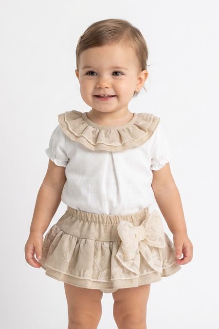 Calamaro baby girls blouse and frill jam pant 11147 beige