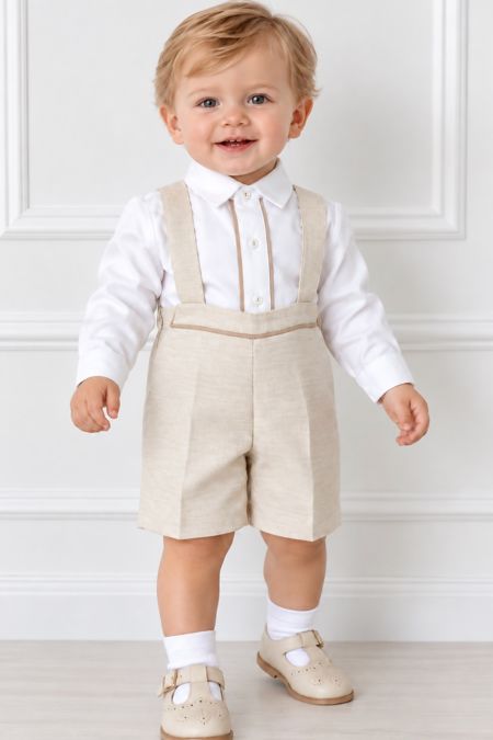 Little Star baby boys shirt and short with braces SG78 Beige