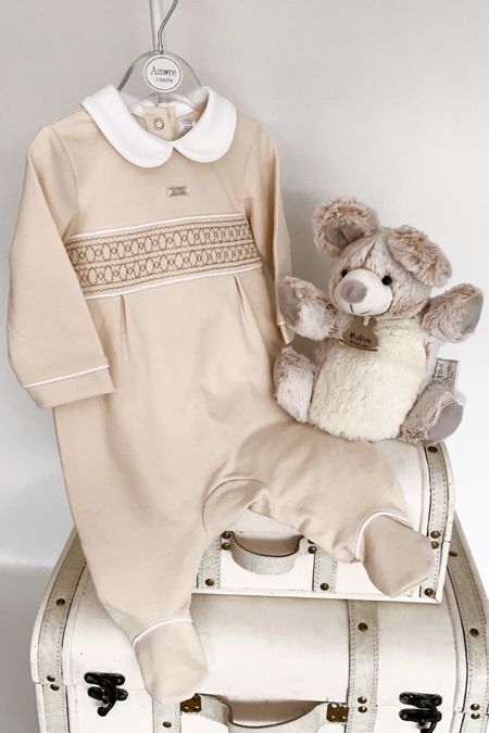 Amore baby boys smocked babygrow AM0005 Beige