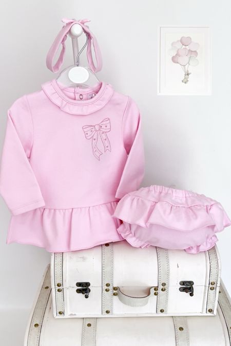 Amore girls bow top jam pant set with headband AM0019A-25 pink