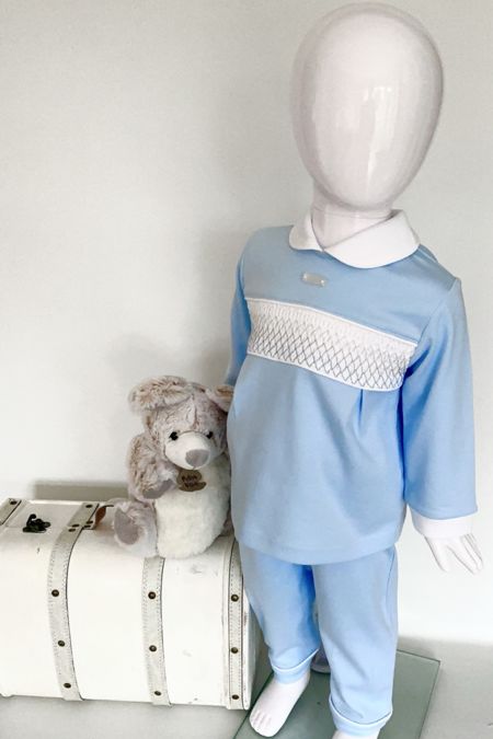 Amore boys smocked two piece set AM0023A-25 blue