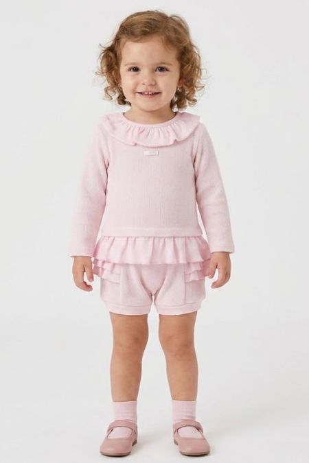 Amore girls pink jam pant set with frills AM0128 PINK