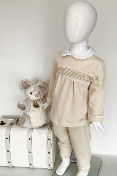 Amore baby boys smocked top and pants AM0006-25 Beige