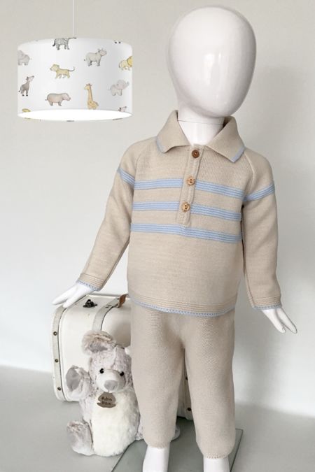 Little Star boys 3 stripe knit jumper and pant set 5302 BGE-BLUE