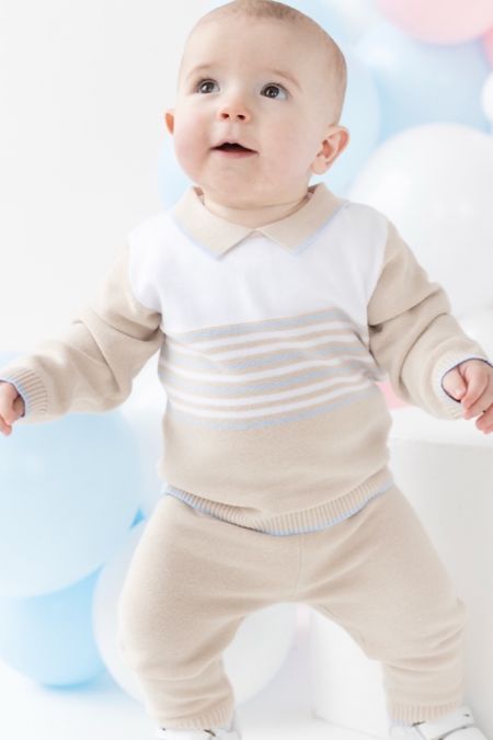 Blues Baby stripe knitted two piece BB2093-25 beige