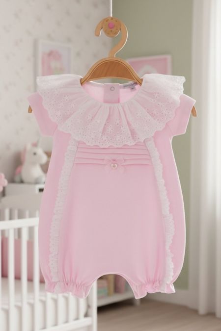 Bluesbaby girls lace collar romper BB2285 pink