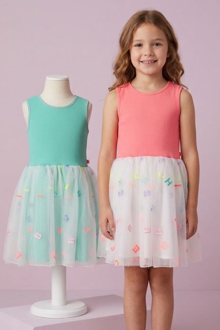 Billieblush girls letter net sleeveless dress U12628 fuscia