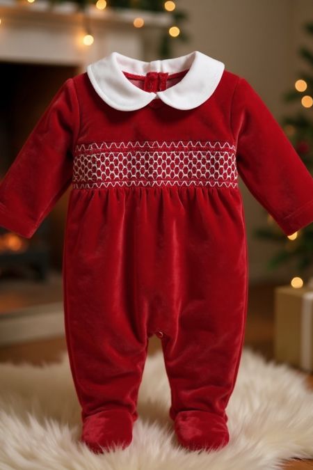 Little Star boys babygrow with smocking SG68VEL red
