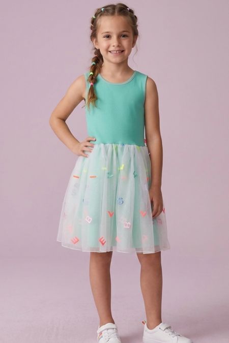 Billieblush girls letter net sleeveless dress U12628 green