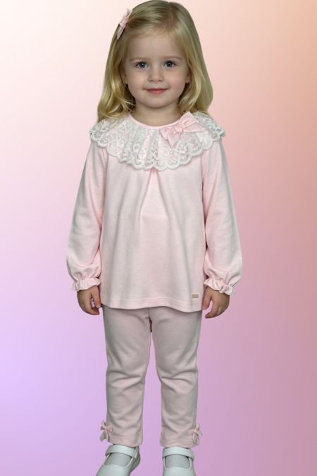 Bluesbaby girls top and legging with lace collar BB3122 PINK