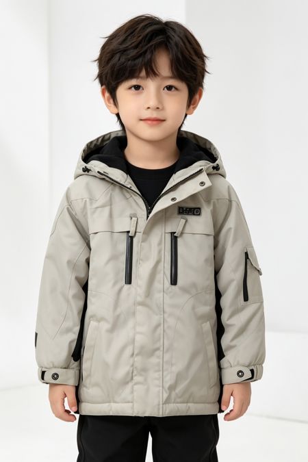 Dudeskin boys padded hooded jacket DS1751 Taupe
