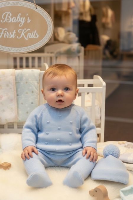 Little Star pale blue baby boys dot knit 3 piece C1031