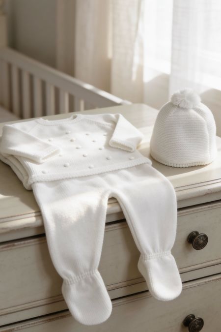 Little Star baby unisex dot knit 3 piece C1031 White