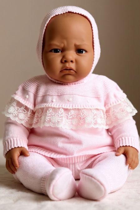 Little Star girls lace yoke knitted 3 piece set C7019R Pink