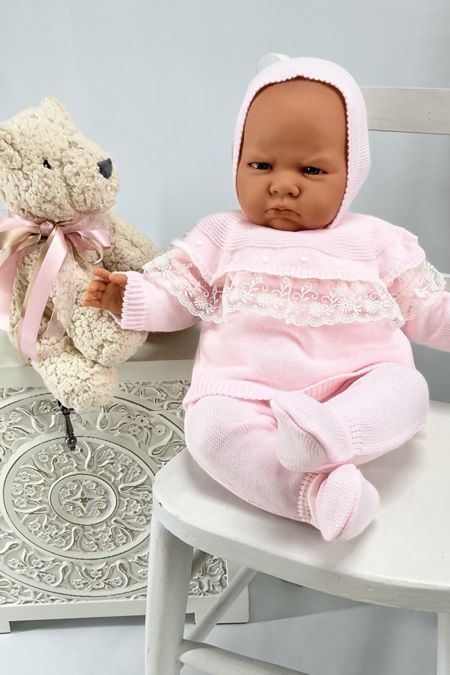 Little Star girls lace yoke knitted 3 piece set C7019R Pink