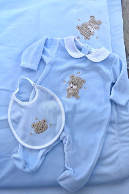 Little Star velour babygrow with teddy S2601 blue