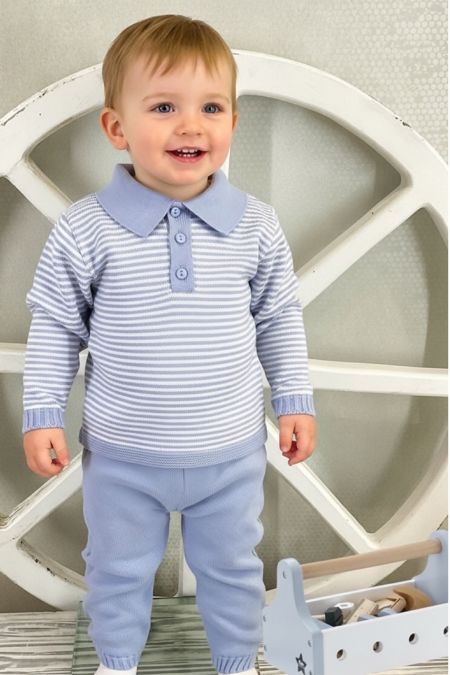 Little Star boys fine stripe jumper  and pant C7519 Airforce