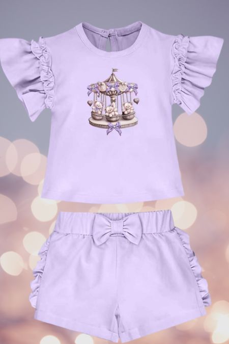 Georgio Bambini girls carousel tshirt and short set YG38 lilac