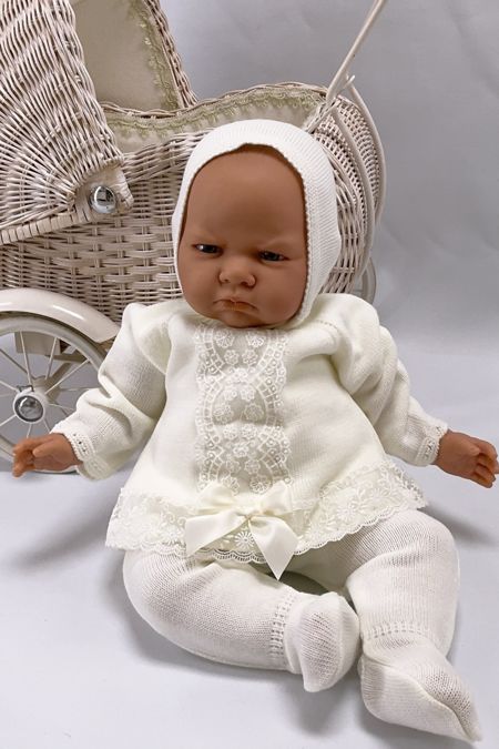 Little Star baby girls knitted lace 3 piece set C9022 Ivory