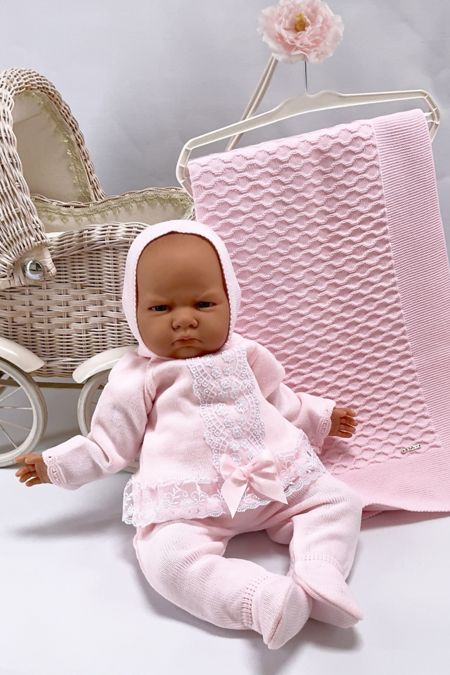 Little Star baby girls knitted lace 3 piece set C9022 Pink