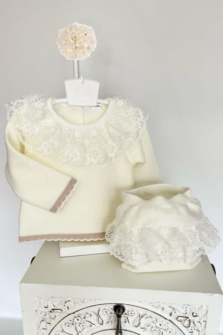 Little Star baby girl jam pant set with lace collar C9110 ivory