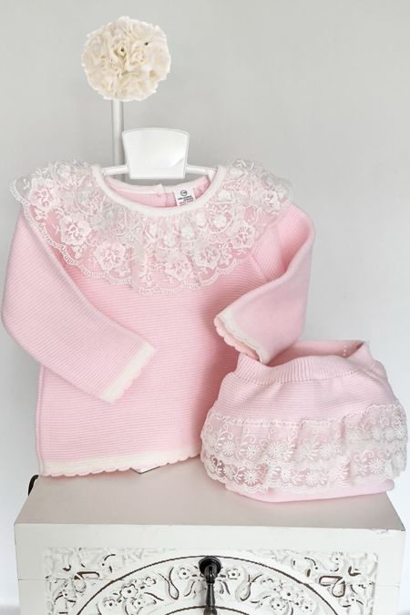 Little Star baby girls lace neck jam pant set C9110 pink