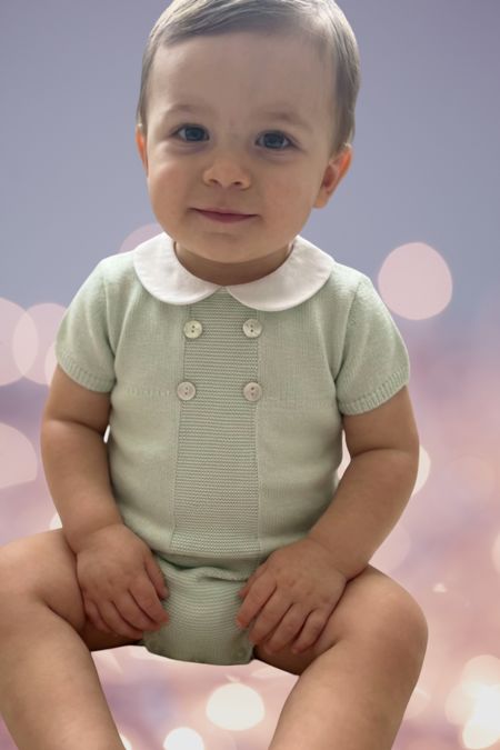 Granlei baby boys button romper 126-541-F1 Mint