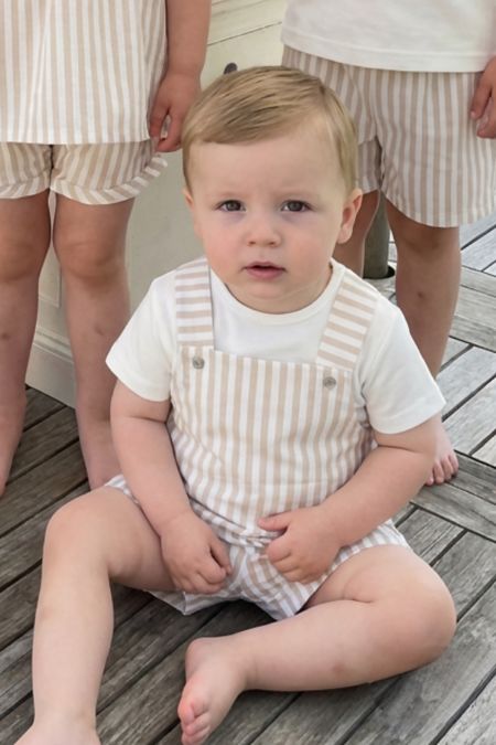 Little Star boys T shirt and striped dungaree S25008 Beige