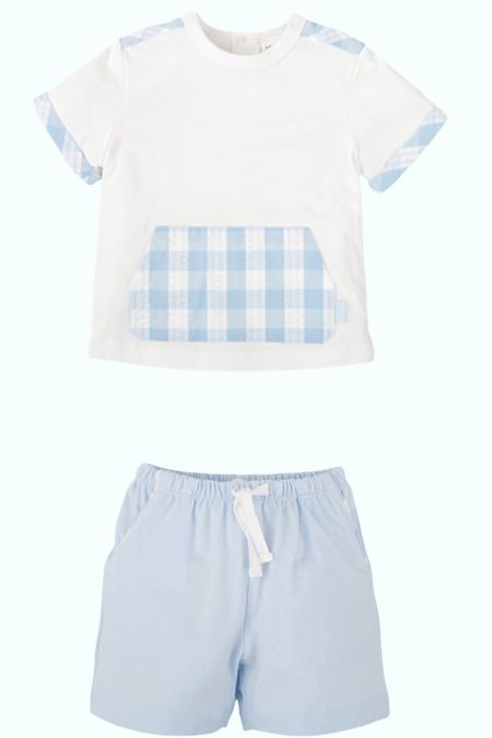 Tutto Piccolo boys gingham pocket tshirt and short 2703s26 BLUE