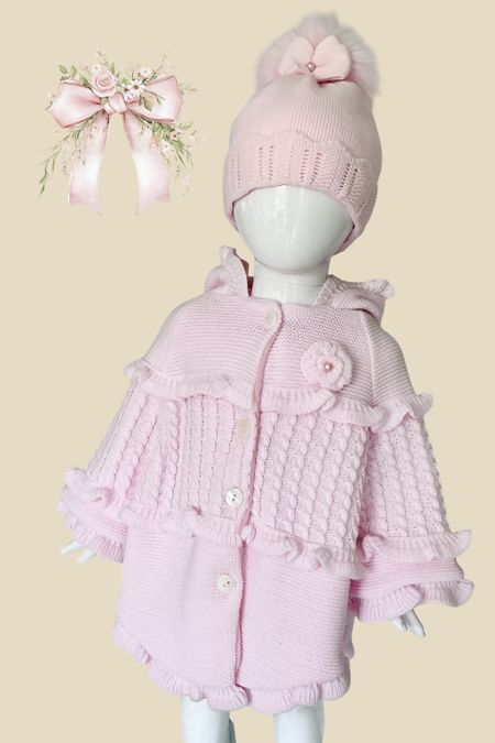 Little Star baby girls knitted poncho 2717 Pink