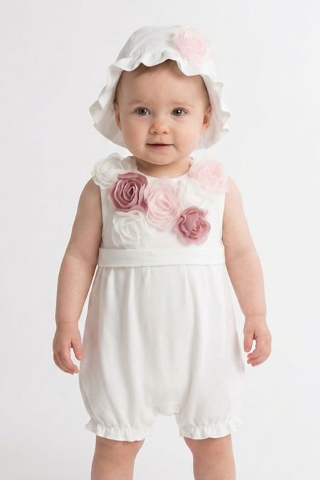 Mintini baby girls bubble all-in-one MB2397-19 Wh/Coral