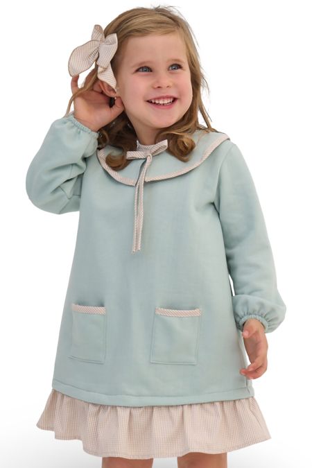 Rapife girls large collar dress 4615-25 sage green